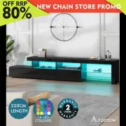 ALFORDSON Entertainment Unit 220cm TV Stand LED Light Storage Gloss Black