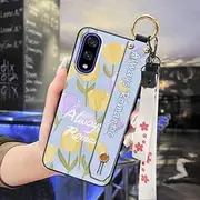Phone Case Compatible with Kyocera Basio Active3, Fashion Design Lanyard Silicone Ring Wrist Strap Flower Shockproof Soft case Kickstand
