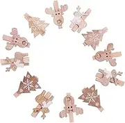 Christmas Decoration Wooden Clip Set - 12pcs Reindeer Decorations, Paper Clamp, Craft Clip, Mini Clothes Pegs for Photo and Tree