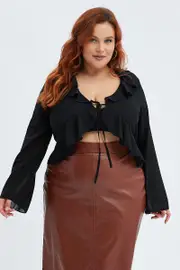 Black Ruffle Top Long Sleeve Chiffon