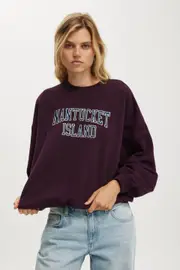 [Cotton On Women] Cotton On Women - Graphic Vintage Sweatshirt - Nantucket / deep pomegranate XS NANTUCKET / DEEP POMEGRANATE