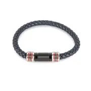Navy/Black Leather Bracelet with SS Beads and Black Clasp