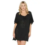 $64 Dotti Mayan Diamond Lasercut Tunic Cover-Up Women's Swimsuit Black Small