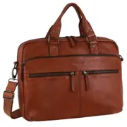 Pierre Cardin Multi Compartment Leather Computer Bag - Cognac