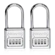 ABRAFOX Heavy Duty 4-Digit Set own Combination Locks Long Shackle Padlock wit...