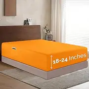 Elegant Comfort 1500 Premium Hotel Quality 18-24 Inches Deep - Extra Deep Pocket Single Fitted Sheet for High Mattress, Luxury and Softest, Smart Pocket - Wrinkle Free, King, Orange