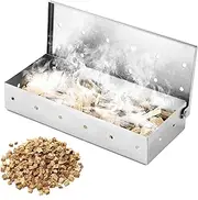 Grill Smoker Box, BBQ Wood Chips Smoker Box for Gas or Charcoal Grills Heavy Duty Stainless Steel Barbecue Smoker Box Grill Accessories (Silver)