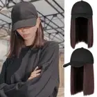 Highlights Blue Baseball Cap Bob Hair Wig Fashion Short Straight Hair Women