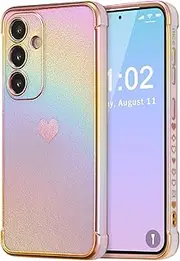[ZTOFERA] for Samsung Galaxy S23 FE Case 6.4 inch,Cute Colorful Iridescent Plating Edge Case with Love Hearts Pattern,Camera Lens Protection Shockproof Phone Case for Women Girls,Iridescent Purple