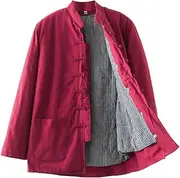 [NTWSHS] Chinese Clothing Tang Suit Men Winter Tai Chi Uniform Long Sleeve Chinese Traditional Clothes Tops,Hanfu Jacket Kung Fu Clothing Shirt Coat Martial Arts Suit(Red,X-Large)