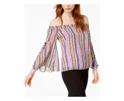 BAR III Womens Purple Off The Shoulder Off Shoulder Blouse 2XS