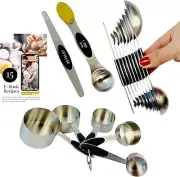 Measuring Cup and Spoon Set, 5 Stainless Steel Cups 8 Magnetic Spoons Plus 1 For