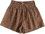 [WDIRARA] Girl's Shirred Elastic Waist Leopard Print Wide Leg Shorts Tie Front Shorts
