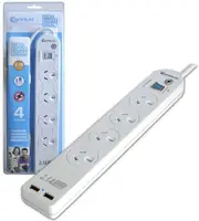 Sansai 4 Way Outlet Surge Protection Powerboard with 2 USB Ports (PAD-502USB)