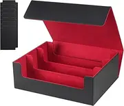 Card Deck Case For Trading Cards 1800+, Card Deck Storage Box, Leather Magnetic Closure Commander Storage Box, Fit for YuGiOh, MTG, TCG and Sport Cards (Black Red)