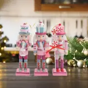 3x Wooden Nutcracker Statue Cartoon Hanging Ornament Christmas Decoration Puppet