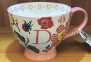 The Spring Shop Coffee Tea Mug Cup 14 Oz Ceramic Floral New- Monogram Initial D