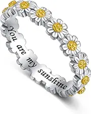 [BEILIN] 925 Sterling Silver Daisy Ring You Are My Sunshine Rings for Women Girls