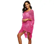 Women’s Bathing Suit Cover Up Beach Pool Swimwear Crochet Dress-rose Red