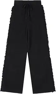[Generic] Women's Casual Loose Tassel Wide Leg Pants, Women's Solid Color High Waisted Knitted Sports Leggings