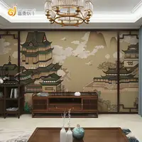 在飛比找樂天市場購物網優惠-復古懷舊建筑墻紙仙鶴祥云壁畫客廳臥室3d中式飯店餐廳劇本殺壁