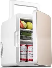 10L Mini Fridge For Bedroom Small Refrigerator With Handle Electric Reefer Portable Fridge Food Heater & Beverage Cooler For Car/Camping/Travel AC+DC Power Compatibility(Gold)