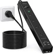 Power Board with Surge Protector - 4 Widely Outlets with 4 USB Ports(2 USB C), Powerboard with 1.8M Extension Power Cord, 900J Surge Protection, Home Office Accessories, Black