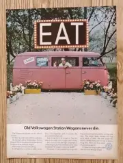1966 Pink VW Bus photo as restaurant vintage Volkswagen Car print ad