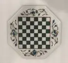 15" White Octagon Marble Coffee Tabletop Abalone Shell Inlay Chess Playing Table