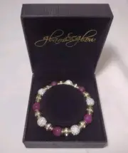 Glam & Glow Bracelet Rhinestone Purple Goldtone Beads On Elastic New In Box