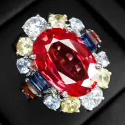 Sunset Red Orange Sapphire 12.70Ct 925 Sterling Silver Handmade Ring Size 5.5