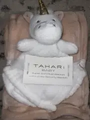 Tahari Baby Unicorn Security Blanket Lovey Set Pink Fleece Plush Soft Infant New