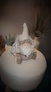 Adorable cypress gnome figurine with a snowy white and silver hat #gnome