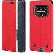 Colorblock Invisible Magnetic PU Leather Flip Case Compatible with Oukitel WP23 Plus, Stylish Wallet Cover with Full Protection and Slim Design (Red)