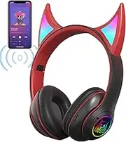 Lightweight Ear Cups | Student Headphones | Over Ear Headset | RGB Headset, Devil Cat Ear Wireless Game Ear Cups 19.5x18cm/7.68x7.09 inches for Men & Women