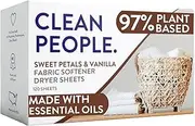 Clean People All Natural Fabric Softener Sheets - Plant-Based, Eco Friendly Dryer Sheets - Naturally Softens & Removes Static Cling - Vegan Laundry Softener With Essential Oils - Sweet Petals Scent, 2 x 80 Packs