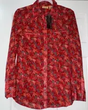 NWT WRANGLER Women's Red/Orange/Turquoise Western Chiffon Shirt Top Cowgirl