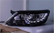 Car Styling Compatible for VW Tiguan Headlights 2010-2012 Tiguan LED Headlight LED DRL Bi Xenon Lens Headlight High Low Beam Parking(8000K White Blue,35W)