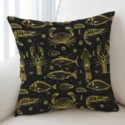 Golden Seafood Fish Crab and Squid Cushion Cover