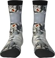 [JEJEA] Xmas Snowman print Socks For Men and Women Men's Moisture Control Crew Socks Gifts For Golf, Hunting, Camping