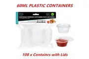 108 x 60ML Plastic Dressing Dipping Sauce Disposable Small Container Cup Lids Takeaway