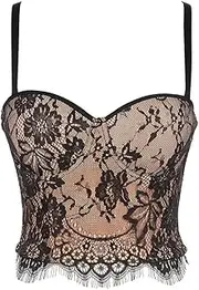 Lace Floral Corset for Women Long Bra Wear Outside Bustier Party Vintage Gothic Bodice Strap Corselet Nude