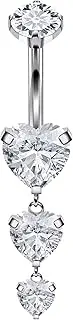 [Rcsinxcto] 14G Astm F136 Titanium Internally Threaded Long Belly Button Ring Piercing Jewelry Cubic Zirconia Navel Rings Stud Belly Barbell Piercing Jewelry for Women 10MM 12MM 14MM Belly