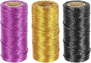 uxcell 3 Roll 1.5mm Metallic String, 16 Ply Decorative Metallic Bakers Twine Thread Cord Rope for Gift Wrapping DIY Crafts Making Ornament Decor, Black/Purple/Gold Tone, 164Yards Total