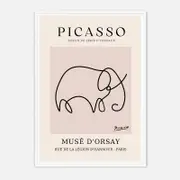 Galrie Picasso Minimalist Elephant Art Print - Iconic Line Drawing for Home Decor, White Frame, A1 60 x 84cm (23 x 33inch)