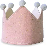Papierdrachen Muslin Birthday Crown with Print in Pink, Decorative Muslin Fabric Crown for Baby and Children's Birthdays, Party Decoration Hat for Boys and Girls - Set 1