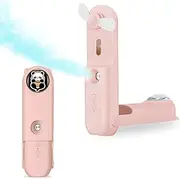 UOEPOWA Handheld Fan Misting Fan, Cute Cartoon Rechargeable Pocket Fan, Nano Hydration Foldable Mist Fan, Mini Hand Held Fan, Eyelash Fan for Outdoor,Travel, Makeup, Home, Office, Camping (Pink)