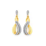 9ct Gold Diamond Double Row Twist Drop Stud Earrings