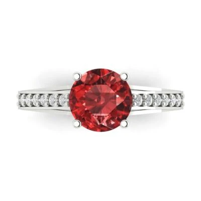2.21Ct Round Cut Natural Garnet Gold Solitaire with Accents Engagement Ring