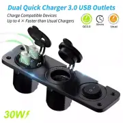 12V/24V Dual USB Car Fast Charger Socket Power Outlet Voltmeter Boat Marine RV